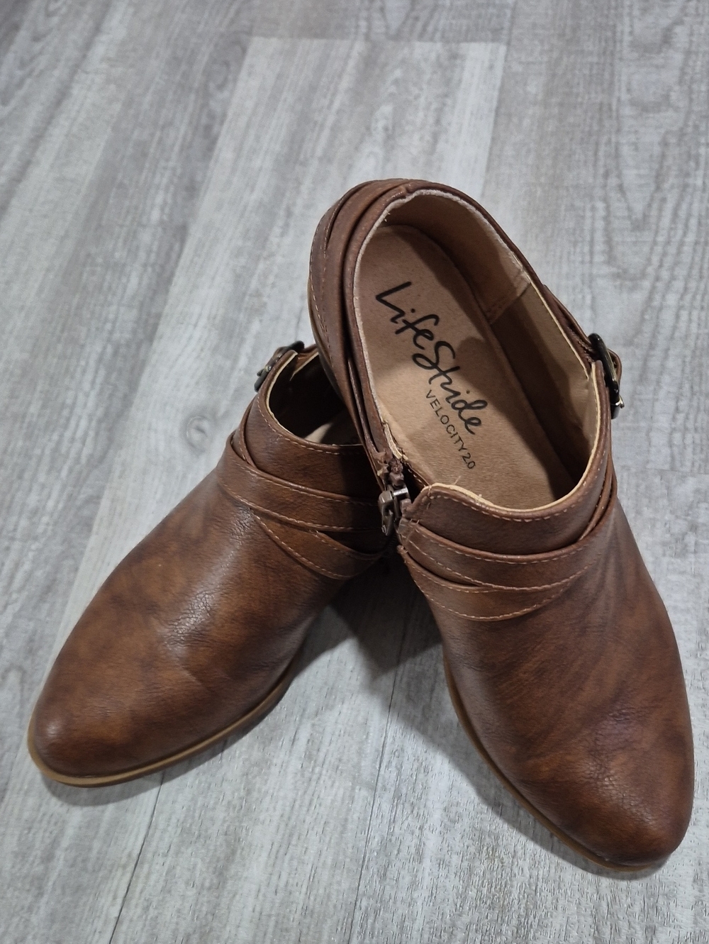 Life Stride Brown Slip-On Loafers with Strap Detail